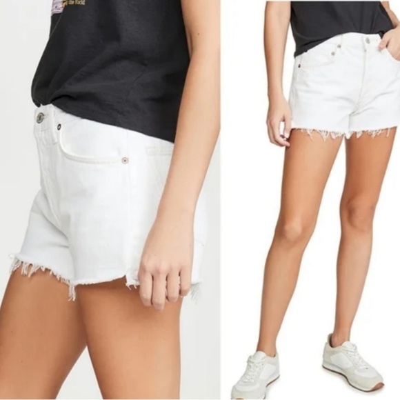 Agolde Parker White Cutoff Shorts Button Fly Denim Jean Shorts 26 - Picture 1 of 15